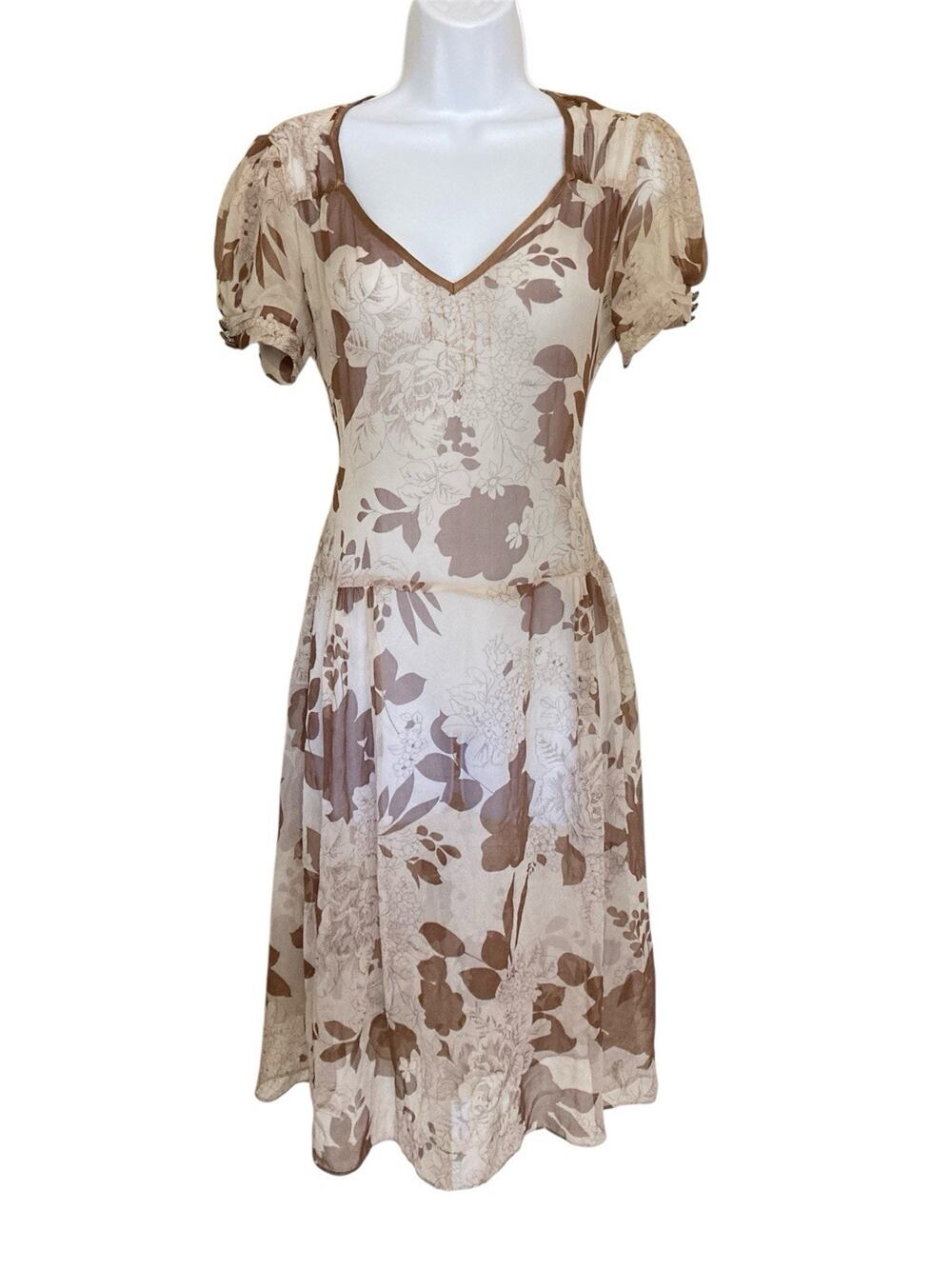 Vintage 90s does 20s Romantic Floral Silk Chiffon Flapper Drop Waist Dress XS/S